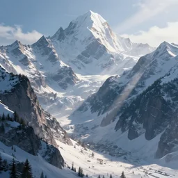 beautiful fantasy alps landscape, godrays, magnificent, luxury, detailed, sharp focus, close up, low angle, high detail, volumetric, illustration, cold lighting, by jordan grimmer and greg rutkowski, trending on artstation, pixiv