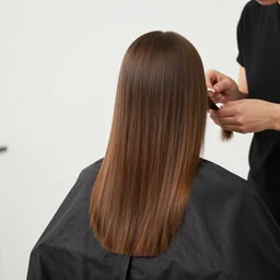 woman with long hair getting haircut, studio, hair blog