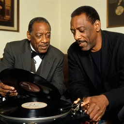 bill cosby and kevin spacey listening to a record