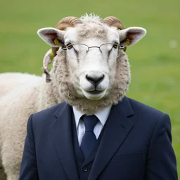a portrait of a male sheep by andrews, esao, a gentleman, wearing a suit, a glasses,