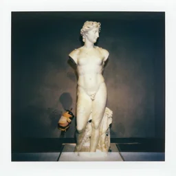 Polaroid photo of fragmented greek sculpture of a still of Bee movie