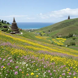 the valley of flowers! near the sea! of dreams, ancient towers by quentin mabille