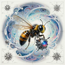 ! dream ( mechanical time traveling wasp ) ( ( engineering document, drawing, autodesk blueprint, warp drive ) ) ( ( ( hyper detailed masterpiece, psychedelic fractal pattern, jean giraud, digital art painting, dream wave aesthetic, ethereal, artgerm, donato giancola, tom bagshaw ) ) )