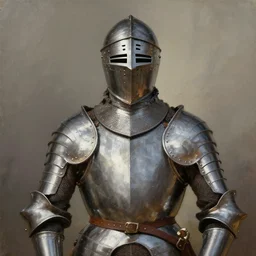 MCU portrait of a proud knight wearing plate armor and an armet helm, by Charles Sillem Lidderdale, 4k, brilliant, painterly, realism