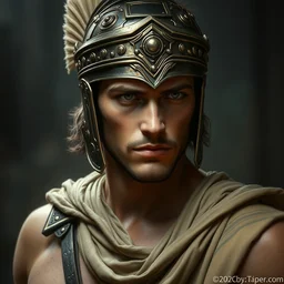 portrait of a handsome young latin gladiator, art by denys tsiperko and bogdan rezunenko and franz xaver kosler, hyperrealism, fantasy art