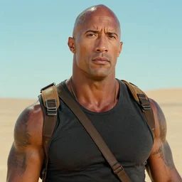 film still close up shot of dwayne johnson in the movie mad max 2 the road warrior. photographic, photography