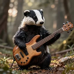 badger playing bass guitar