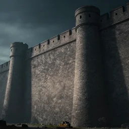beautiful matte painting of a giant wall with guard towers by weta workshop 8 k, cinematic dramatic atmosphere, dramatic lighting