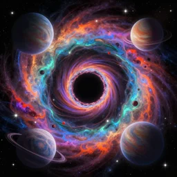 galaxy microcosm, double spiral, beautiful colors, vibrant, space, planets, black hole, illustration, trending on deviantart, 4 k