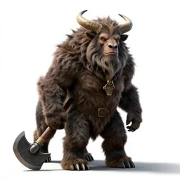 grizzled minotaur with axe, high detail digital art, full body, standing, isolated on a pure white background, centered, whole figure in frame, sharp focus, studio lighting