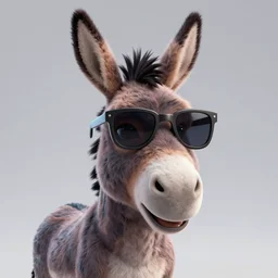 3D render of a donkey character wearing cool sunglasses, amazing detail