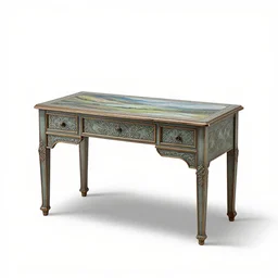 enamel writing desk, photorealistic, isolated on a pure white background, centered, entire object in frame, sharp focus, soft studio lighting