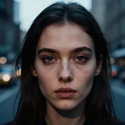 beautiful female face with spider eyes, beautiful portrait, photography by amy leibowitz and filip fedorov, urban city photography, close up portrait, cinematic still, film still, magic hour, dark mood, cold colors, 8 k gigapixel, kodak pro max 4 0 0, sony, kodak, long exposure,
