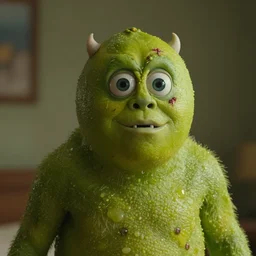 a film still from a horror movie featuring a lime monster, scars on his face, photography, 8 k