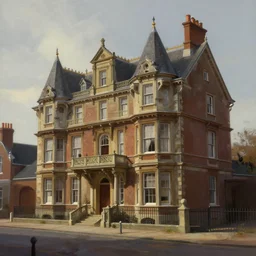 portrait of a victorian manor house on a street, architecture, detailed, cinematic lighting, digital art painting by greg rutkowski