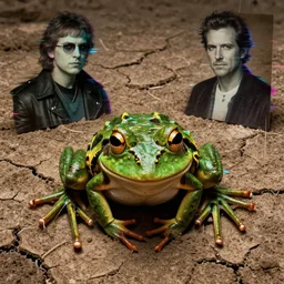 scary frog,art by Syd Mead and Howard David Johnson and Richard Corben,trending on artstation, dried up lighting top view,glitch art ,long exposure ,ambrotype ,synthwave ,4k HD,