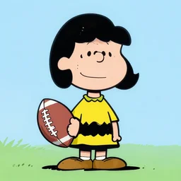 Lucy van Pelt from Peanuts holding down an American football, digital art, artstation