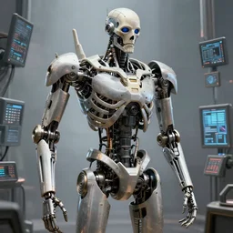 mechanical parts in the shape of a skeleton by giger, cyborg, android, cyberpunk, hyper realistic, borg, far shot, computers, detailed