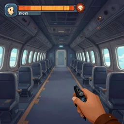 in a passage way, inside a large passenger spaceship, from a point and click 2 d graphic adventure game, art inspired by thomas kinkade and mark keathley