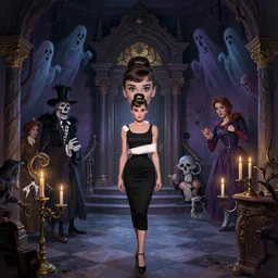 audrey hepburn inside haunted mansion, various scenarios, looking for the way out, ghosts around, highly detailed, digital painting, artstation, art by gaston bussiere, greg rutkowski, j. c. leyendecker, robert hubert