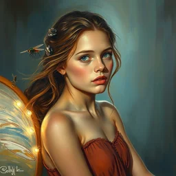 portrait of a beautiful girl on fly whell,, intimate, pastel shades, beautiful face, rule of thirds, spotlight, expressive, passionate, by greg rutkowski, by jeremy mann, by francoise nielly, by vincent van gogh, oil painting, correct body proportion