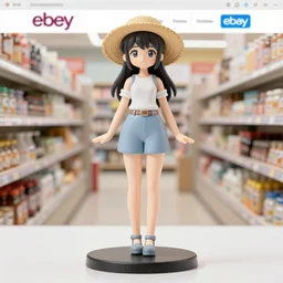Fine Image on the store website, eBay, Full body, 80mm resin figure of a cute tall girl in straw hat and white dress playing guitar, environmental light from the front