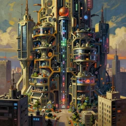 anime cyberpunk architecture, intricate oil painting by greg rutkowski, trending on artstation