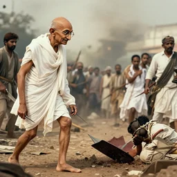 a beautiful dramatic scene of the assassination of mahatma gandhi, by raghu rai, by alex webb, by gregory crewdson, shot on large format film, 3 5 mm film, grainy, cinematic composition, beautiful lighting, no frames