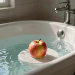 an apple in the hot tub, bathroom, photo.