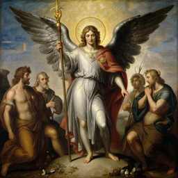 saint michael the angel, guarding the world from evil. highly detailed painting by gaston bussiere, greg rutkowski, j. c. leyendeker 8 k