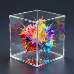 clear glass box with explosion of color trapped inside detailed 4 k 3 d render