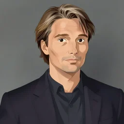 portrait of mads mikkelsen as polar, artstation, detailed cartoon, elegant, digital painting, concept art, smooth, sharp focus, illustration, ghibli, makoto shinkai, don bluth, fujita goro, jean giraud, akihiko yoshida, tom whalen 8 k