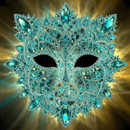 fractal - patterned mask made of crystal, kodachromatic, dynamic lighting, spectral teal and golden lighting background, 8 k