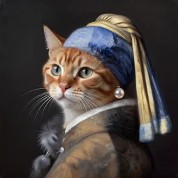 close - up anthropomorphic tabby orange cat anthropomorphic with a!! pearl earring!! in the ear, in a silver - grey!!! black warm fluffy winter russian furcoat!!, beautiful, cinematic lighting, highly detailed, digital art, oil painting, highly detailed, sharp focus, matte painting, renaissance painting, by orest kiprensky, by alphonse mucha, by leyendecker, by rutkowsky,