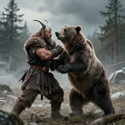 viking fighting a bear,