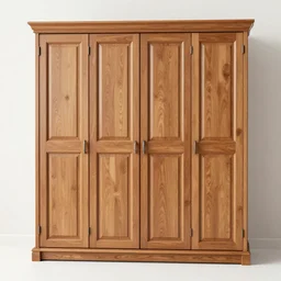 complex 3 d render of a beautiful four - door wardrobe, symmetric door, height 2 0 7 cm, width 2 4 0 cm, wood - like laminate golden oak, black wardrobe trim, black decorative elements, white walls in the room, closed doors, exclusive, unique, prestigious, photorealistic, beautiful lighting