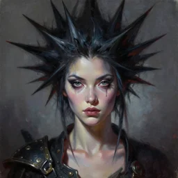 a beautiful woman with spikes hair, painted by artgerm and tom bagshaw, fantasy art, dramatic lighting, highly detailed oil painting