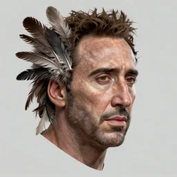 Nicolas Cage face made of feathers. Сoncept art, Dan Mumford, Greg Rutkowski, Quixel Megascans, octane render, 16k, 8k, photoillustration, RTX