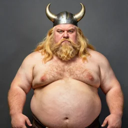 chubby viking man, with hairy nipples, painted by ron arad and steve argyle, blonde hair