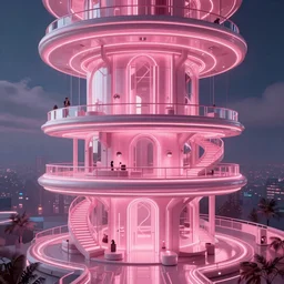 cyberpunk synthwave penthouse, intricate, elegant, concept art, smooth, sharp, focus, pink neon lights, futuristic, cgsociety, in the style of artstation