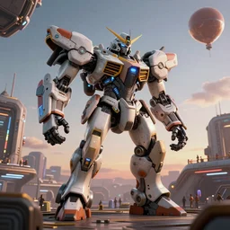 a beautiful hyperrealistic ultradetailed 3 d render of a gigantic mecha guarding a sci - fi spaceport, in the style of dark souls : 3, mech, unreal engine, octane render, gigantic, unreal engine, octane render, 3 d, brilliantly coloured, intricate, ultra wide angle, trending on artstation, dusk, volumetric lighting, hdr, polished, micro details, ray tracing, 8 k : 2, people, sphere, balloon, blurry, blur, depth of field, dof, bokeh, obscured, macro : - 1