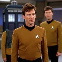 David Tennant as Doctor Who, in Starfleet uniform, in the role of Captain Kirk in a scene from Star Trek the original series