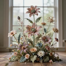 still life of fantasy flowers, magical, surreal, centered, complex 3 d render, ultra detailed, intricate, realistic, textured, 1 0 5 mm lens, refined, high definition, natural window lighting, more detailed, ethereal,