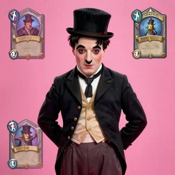 a portrait of charlie chaplin, rainy background, pink bright art masterpiece artstation. 8 k, sharp high quality artwork in style of jose daniel cabrera pena and greg rutkowski, concept art by tooth wu, hearthstone card game artwork.