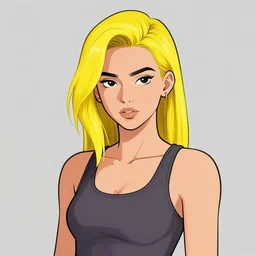 character portrait of a cool latino girl with yellow hair, with a 2 8 7 hairstyle, wearing a tanktop, lesbian, highly detailed, stylized, medium shot, vector line art, clean cel shaded vector art, by ross tron, lois van baarle, artgerm, helen huang, makoto shinkai, ilya kuvshinov, rossdraws