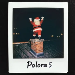 a grainy realistic photograph of santa ontop of a rooftop climbing down a chimney at night, shot on an old polaroid camera, grainy vhs texture 4 k, realistic, unreal engine 5, sharp details, 3 0 0 dpi