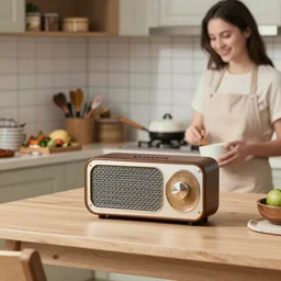 a radio sitting on a kitchen table while mom cooks trending on unsplash 3 2 k photorealistic 4 k photorealism