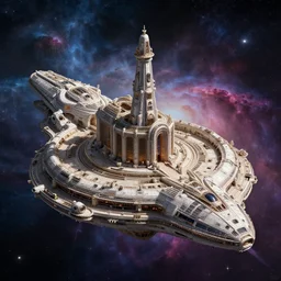 deep space mausoleum spaceship, highly detailed, intricate, by Raphael Lacoste, Eddie Mendoza, Alex Ross, background of outer space nebulas by Pilar Gogar, concept art, matte painting, 8K HDR