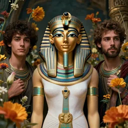 portrait of the egyptian queen of the underworld, surrounded by flowers by karol bak, james jean, tom bagshaw, rococo, sharp focus, trending on artstation, cinematic lighting, hyper realism, octane render, 8 k, hyper detailed.