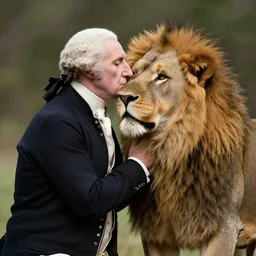 a photo of george washington kissing a lion